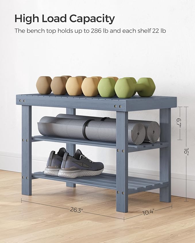 SONGMICS Shoe Rack Bench, 3-Tier Bamboo Shoe Storage Organizer, Entryway Bench - Image 3