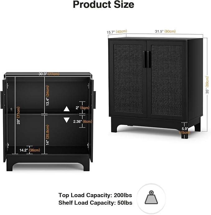 Black Rattan Cabinet, Natural Rattan Storage Cabinet - Image 3