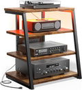 AV Media Stand with Outlets, Media Console with LED Lights, Stereo Racks and by Besiost
