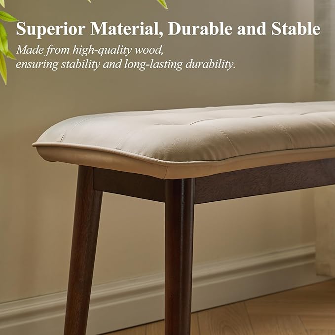 Entryway Bench, Solid Wood Dining Bench, Midcentury End of Bed Bench - Image 4