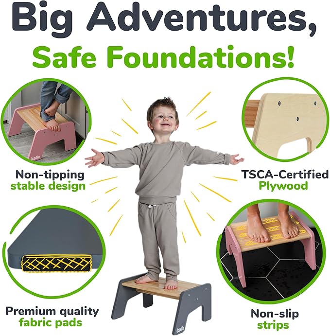 1-Step Wooden Step Stool for Toddlers | Kids Step Stool for Bathroom Sink - Image 3
