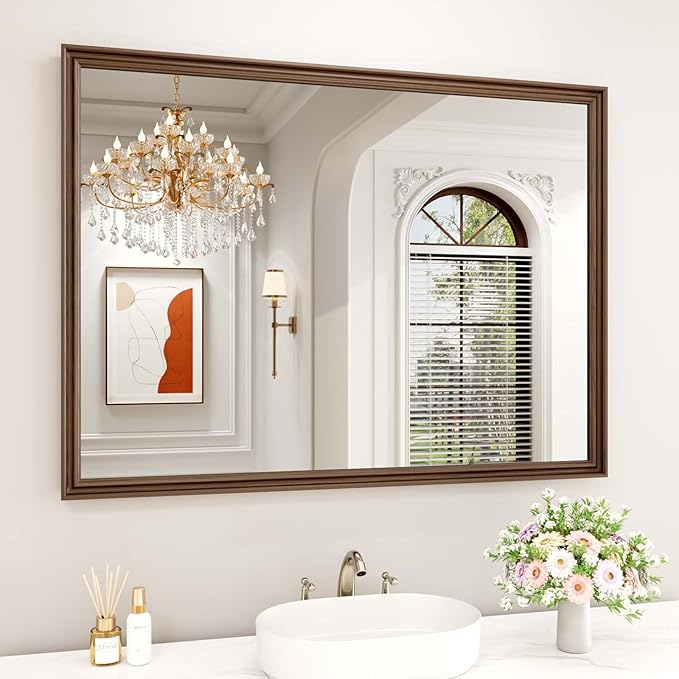 WEER Retro Copper Bathroom Mirror, 48x36 Inch Bronze Oil Rubbed Framed Mirror by WEER