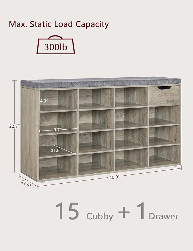 DINZI LVJ Shoe Bench, Entryway Storage Bench - Image 3