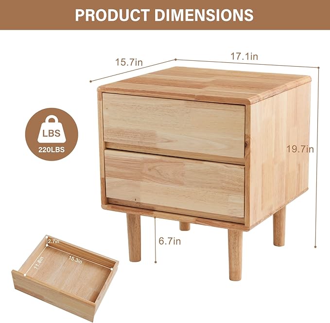 CozyDH Natural Wood Nightstand - Image 2