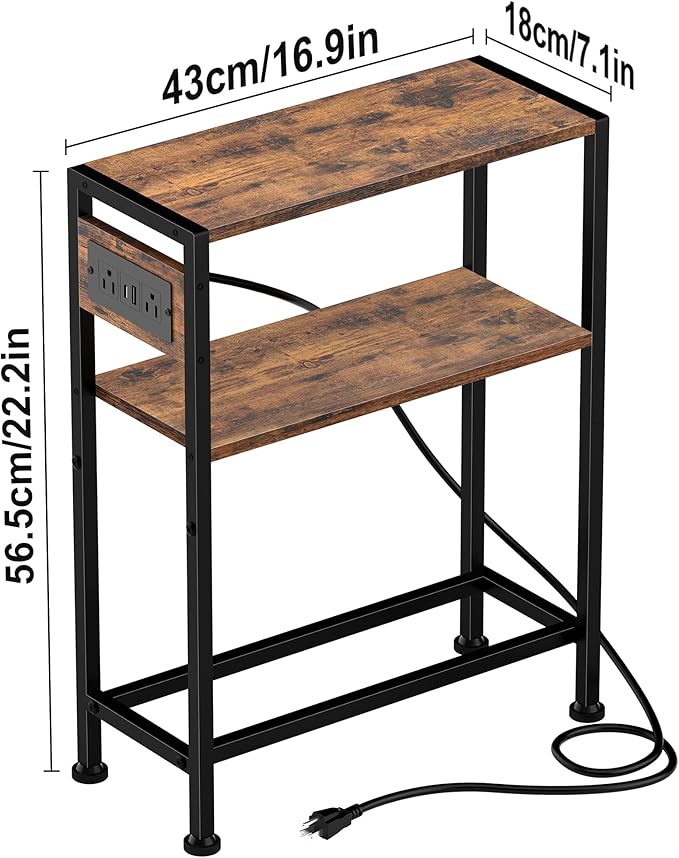 Small Narrow Side Table with Charging Station, Skinny End Table - Image 3