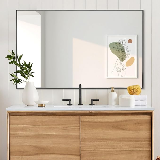 30x48 Inch Black Bathroom Mirror, Copper-Free Mirror, Aluminum Alloy Frame by LEDLUX