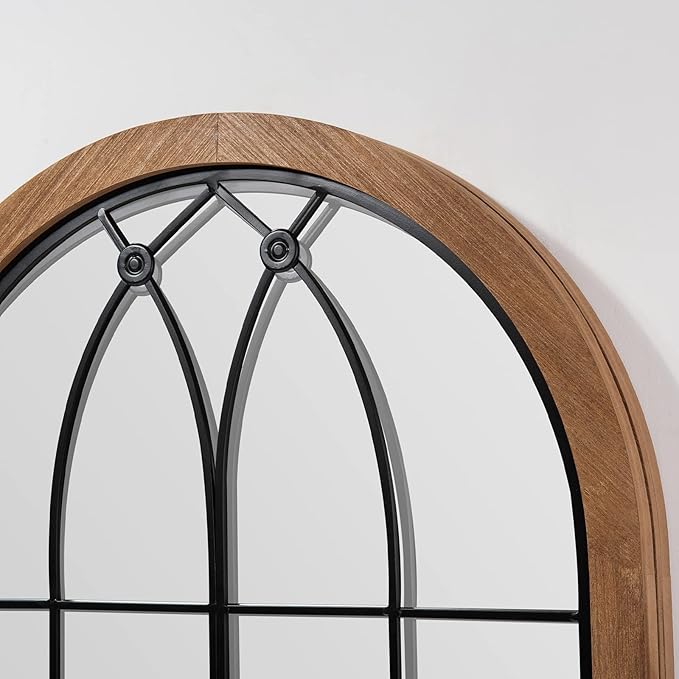 blue page Arched Mirror, Farmhouse Wall Decor, Rustic Wood Framed Accent Mirror - Image 8