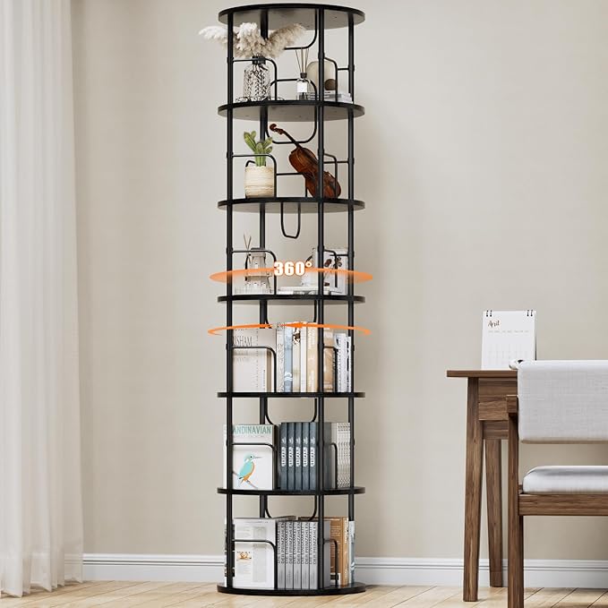 6 Tier Rotating Bookshelf, 360 ° Display Stackable Spinning Bookshelf Tower by ALLSTAND