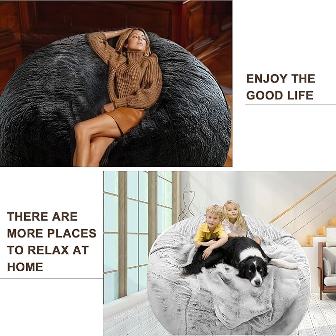 Bean Bag Chair Cover Without Filler, Big Round Soft Fluffy PV Velvet Washable - Image 7