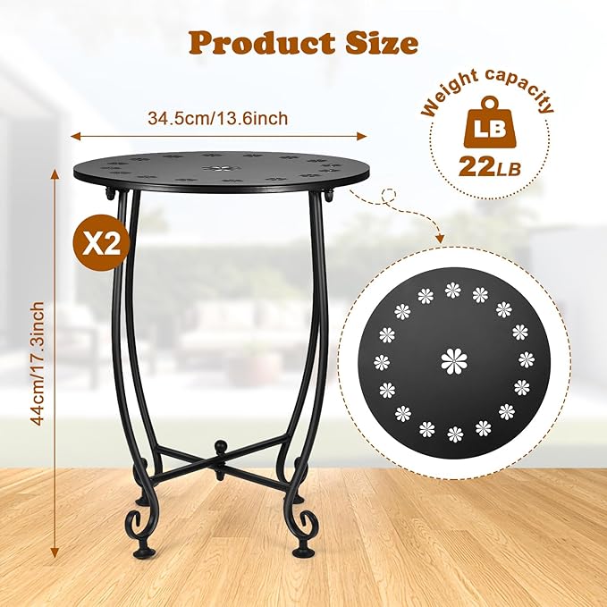 2 Pack Outdoor Side Tables for Patio, Weather Resistant Steel Patio Side Table - Image 3