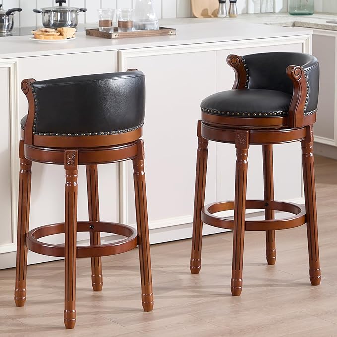 Cow top Leather Wooden Bar Stools, 29.5" Bar Height Bar Chair - Image 4