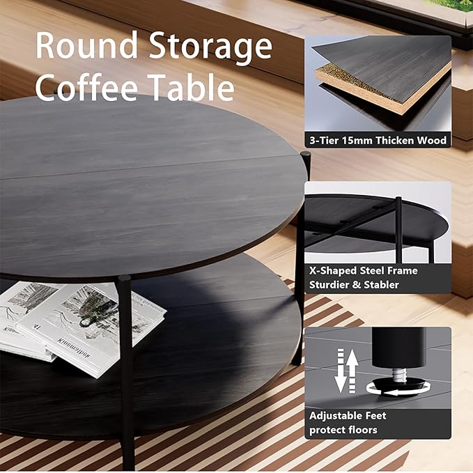 Round Coffee Table, 2-Tier 32.9" Circle Coffee Tables - Image 4