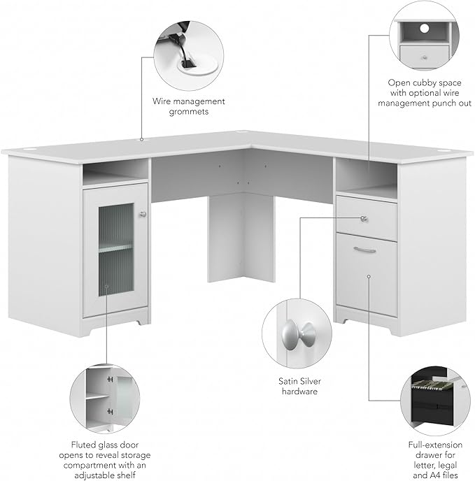 Bush Furniture Cabot L Shaped Computer Desk in White | Corner Table - Image 9
