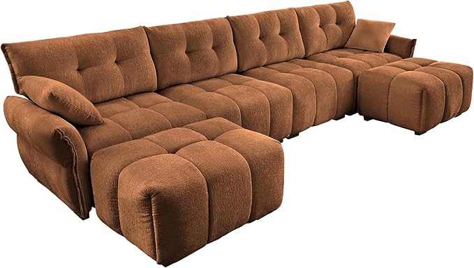 Modern Chenille Fabric 4-Seat Sofa w/Two Ottoman+2 Pillows, Premium Upholstery - Image 5