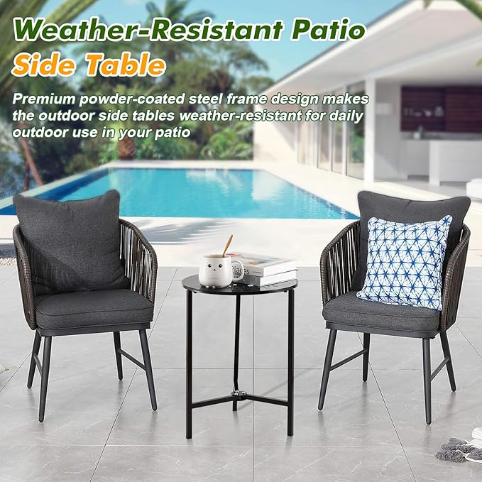 2 Packs 13" Metal Outdoor Side Tables Small Black Outside End Table - Image 8