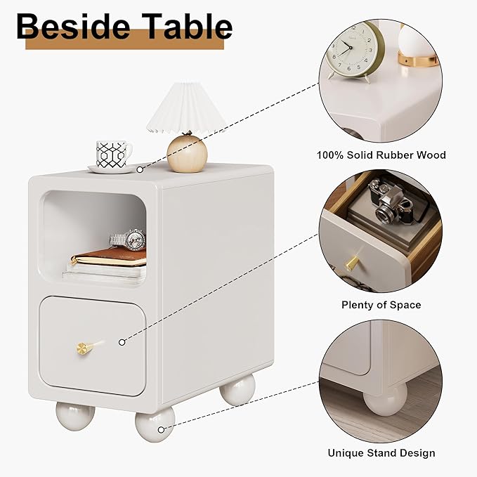 Solid Wood Night Stand, Narrow Nightstand - Image 5
