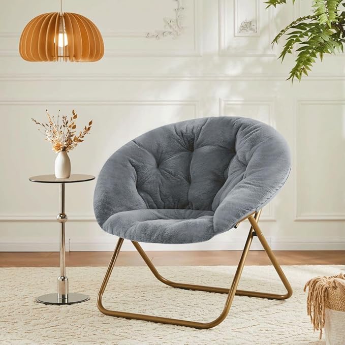 Comfortable Cozy Faux Fur Disc Chair Foldable Feature - Image 2