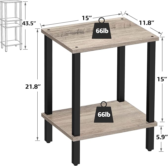 TUTOTAK End Table, Side Table, Nightstand, 2-Tier Storage Shelf, Sofa Table - Image 3