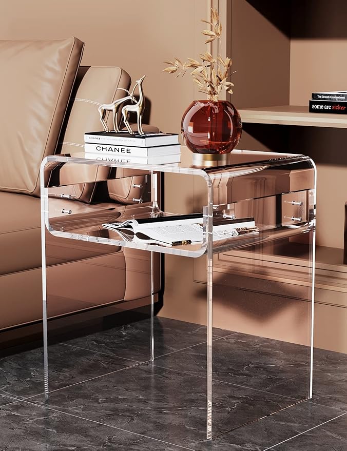 Clear Acrylic End Table 2-Tier Bedside nightstand - Image 4