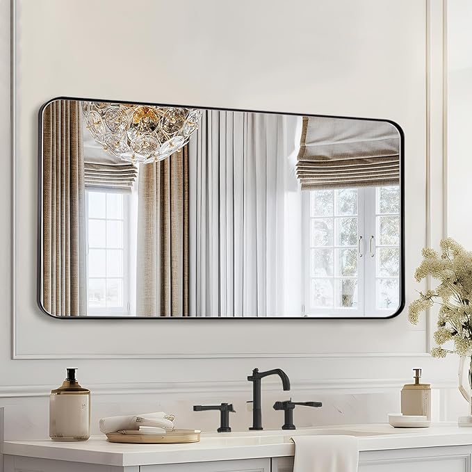 Black Mirrors for Bathroom, Modern Metal Frame Bathroom Vanity Mirror for Home - Image 3