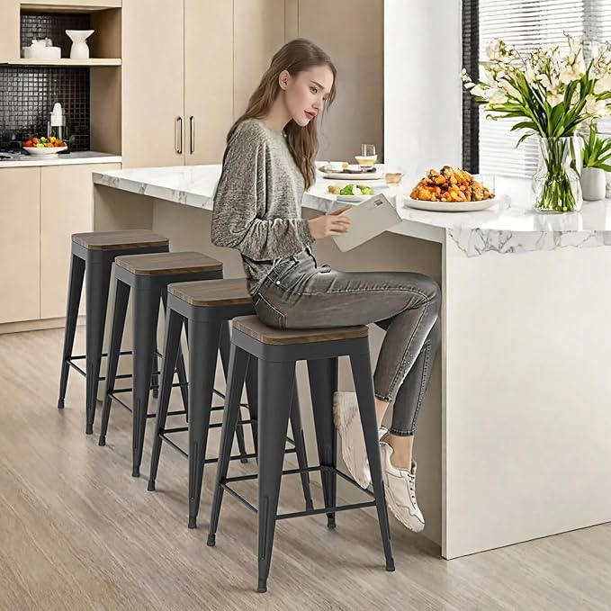 30 inch Backless Bar Stools Set of 4, Indoor Metal Bar Stools - Image 2