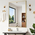 Gold Bathroom Mirror, Brushed Gold Mirror, Metal Frame Square Corner Vanity by JENBELY