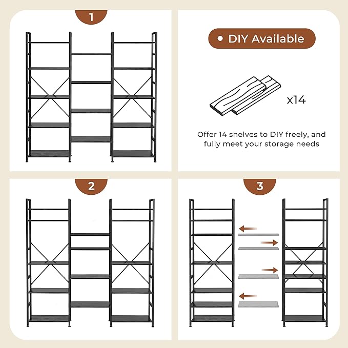 SUPERJARE Triple 5 Tier Bookshelf, Bookcase - Image 5