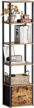6-Tier Bookshelf with Drawer, Narrow Bookshelves Organizer, Floor Standing by Unknown