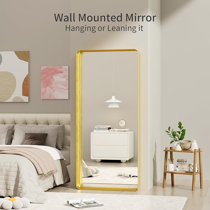 Koonmi Gold Bathroom Mirror for Wall, 30x71 Inch Matte Metal Deep Framed - Image 4