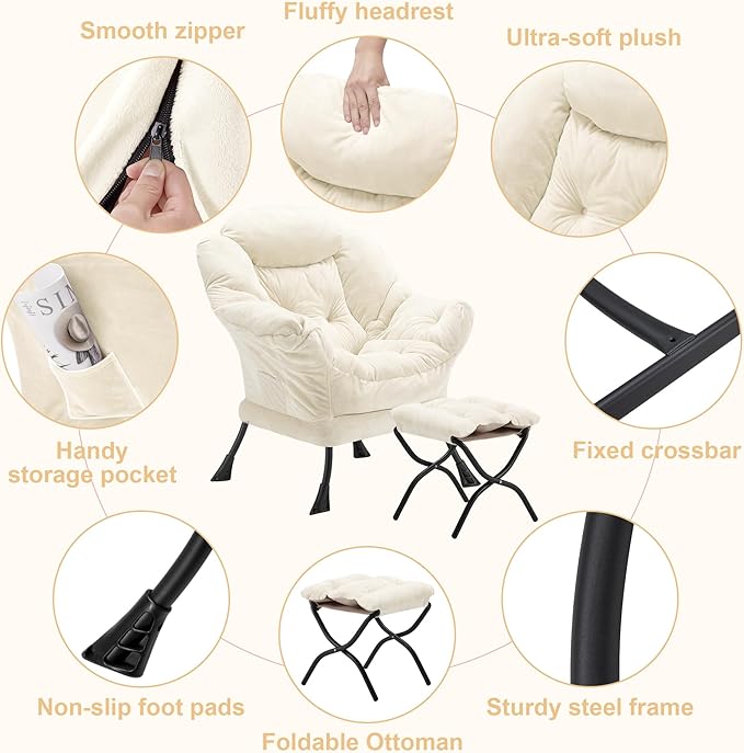 Fabric Lazy Chair with Ottoman, Oversized Upholstered Sofa Chair - Image 5