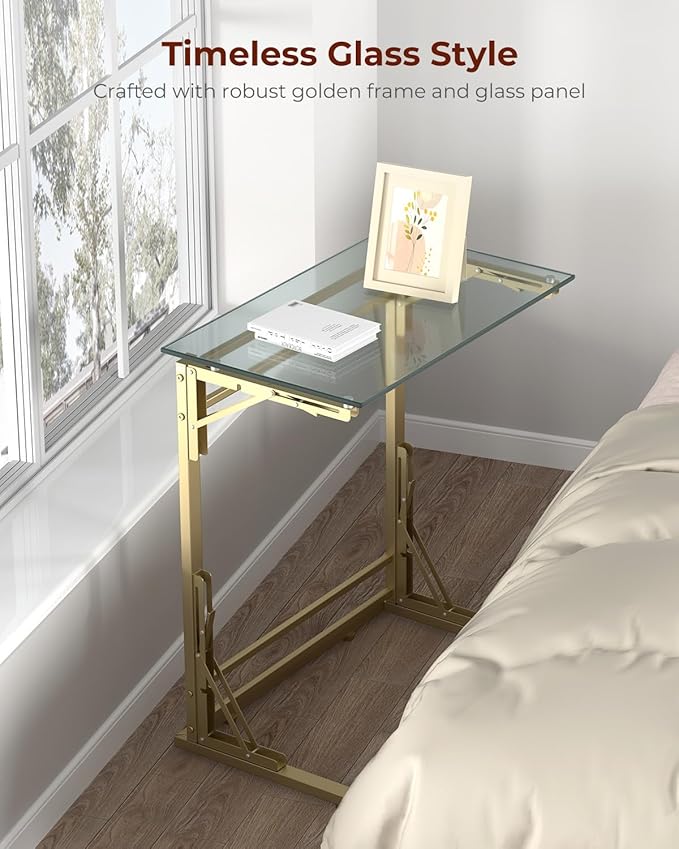 Tatub 24" Folding TV Tray Table Set of 2, Glass C Shaped End Table - Image 5