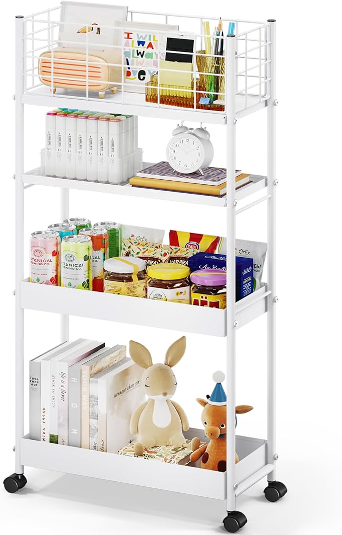 KINGRACK Slim Storage Cart, 4-Tier Metal Utility Rolling Cart by KINGRACK