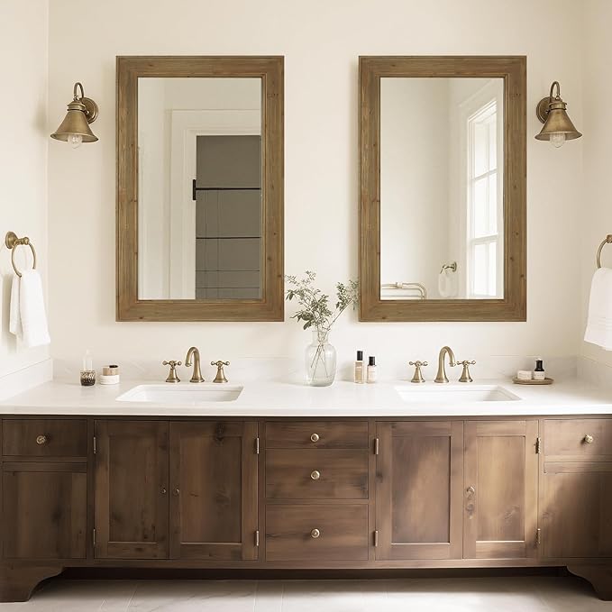 WallBeyond Rustic Wood Framed Mirror, Vintage Solid Wood Rectangular - Image 3