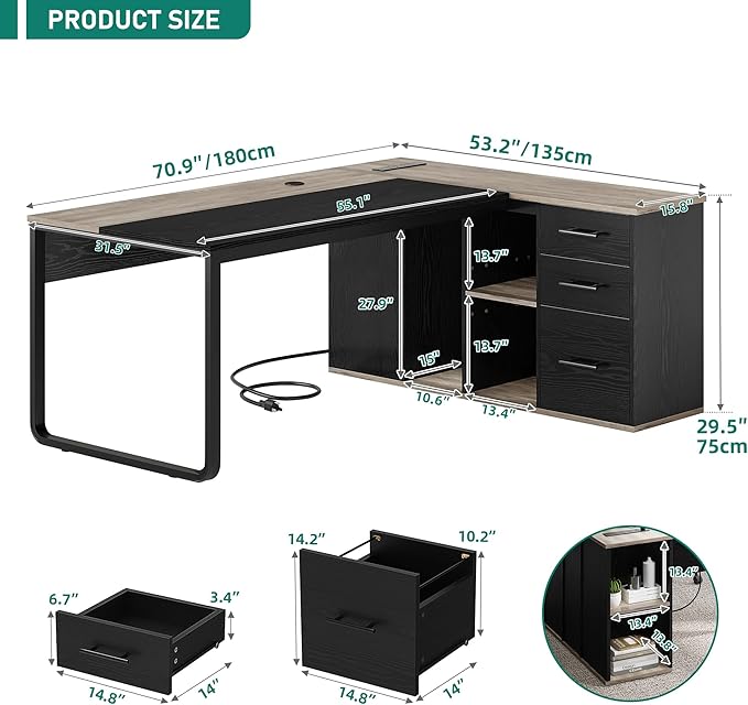 YITAHOME Executive Desk with Power Outlets, Executive Desk with Drawers & - Image 2