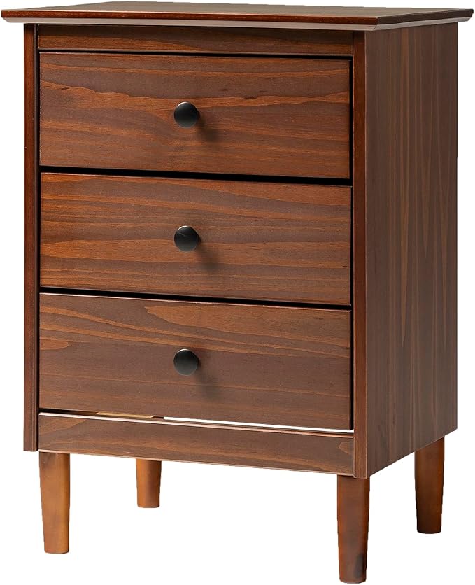 Walker Edison Traditional Wood 3 Drawer Nightstand Side Table Bedroom Storage - Image 6