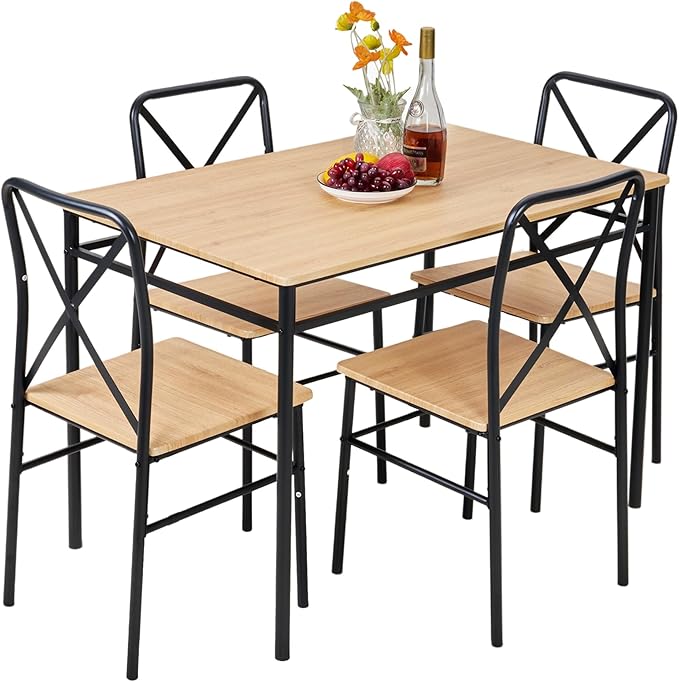 VECELO 5-Piece Kitchen Dining Table Set, Wood Tabletop & Heavy-Duty Metel Frame - Image 8
