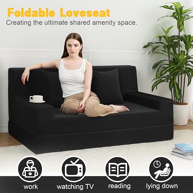 MeMoreCool Boneless Folding Sofa Bed Queen, Corduroy Convertible Sleeper Chair - Image 4