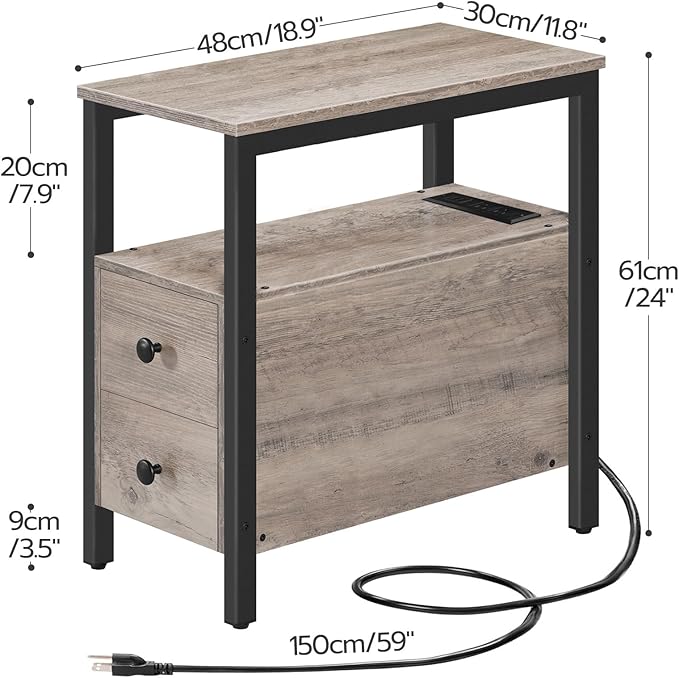 HOOBRO End Table with Charging Station, Narrow Side Table with 2 Drawers & USB - Image 3