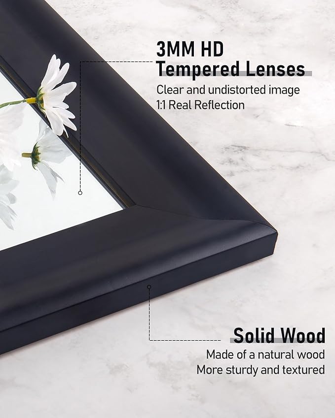 CULER Black Wood Wall Mirror for Bathroom, Rectangle 20 x 30 inch Hanging - Image 6