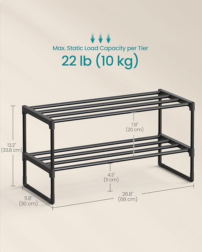 SONGMICS Shoe Rack, 2-Tier Shoe Organizer, Metal Storage Shelf, Upright or - Image 3