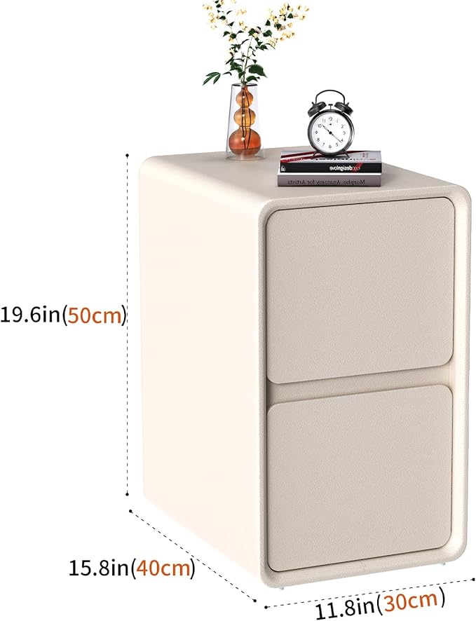 VICITON Modern Narrow Faux Leather Nightstand, Solid Wood Drawer, Storage - Image 2