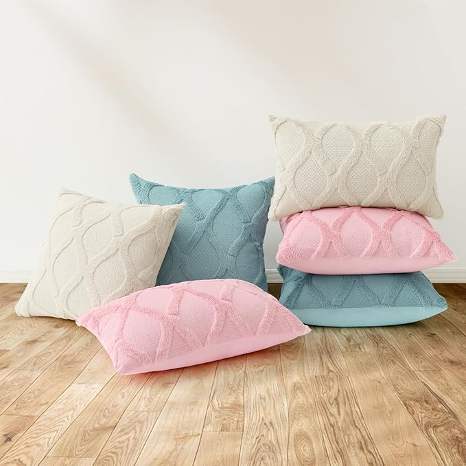 decorUhome Throw Pillow Covers 20x20 Inch Set of 2, Soft Plush Faux Fur Wool - Image 6