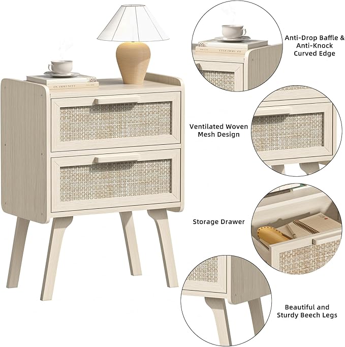 Lerliuo Rattan Nightstand, Boho Night Stand - Image 8