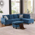 Blue L-Shaped 3-Piece Flannel Sofa by Unknown
