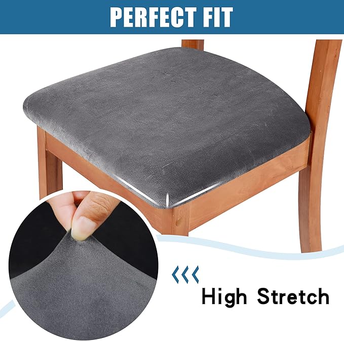 Smiry Velvet Seat Covers for Dining Room Chair Set of 6, Stretch Fit Removable - Image 4