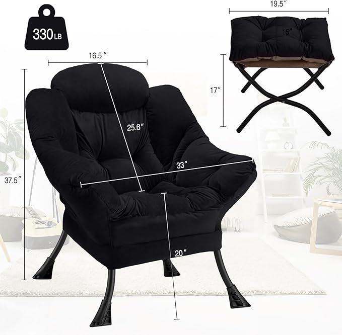 Lazy Chair with Folding Ottoman Modern Large Accent Chair, Contemporary Lounge - Image 3