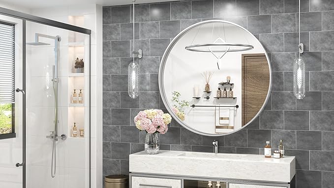 TokeShimi 40 Inch Round Silver Bathroom Vanity Mirror - Image 5