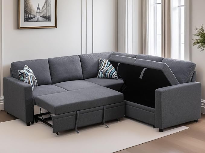 L Shaped Sectional Couch with Pull Out Bed, Convertible Sleeper Sofa Bed Couch - Image 3