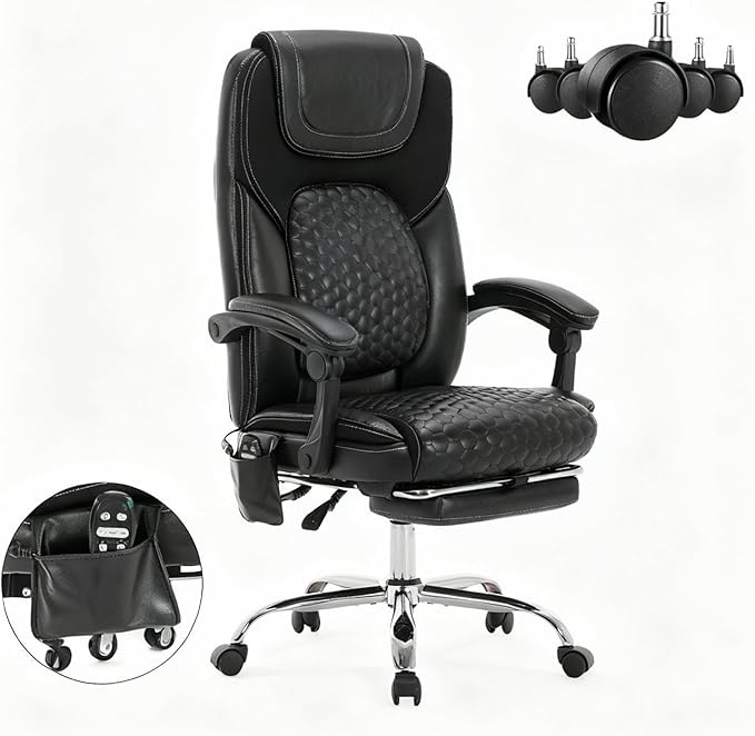 Massage Office Chair with Heat and Footrest –Reclining Desk Chair, Big and Tall by Unknown