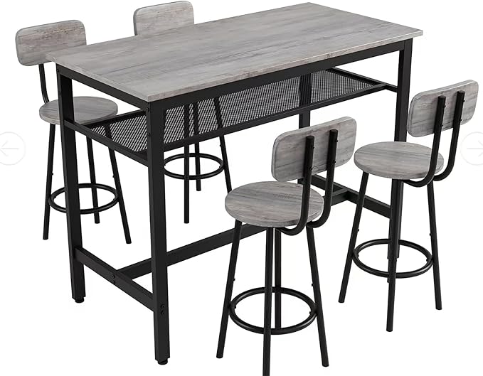 5-Piece Bar Table and Chairs Set, 43.3'' Pub Table Set Modern Small Table and - Image 3